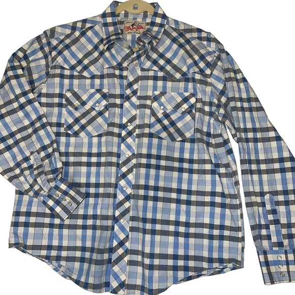 Wrangler Tops - Wrangler Women's Western Top  M/L Blue, Gray Snap Button Front/Sleeves Long Slv